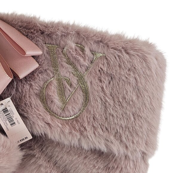Victorias Secret Faux Fur Christmas Stocking Blush Pink Ribbon Pom Poms NWT - Picture 4 of 11